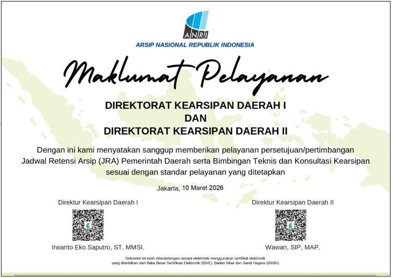 Maklumat Pelayanan Direktorat Kearsipan Daerah I dan II